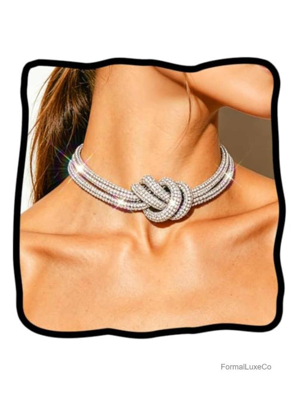 Rhinestone Choker Necklace Silver Crystal Knot Bridal Jewelry